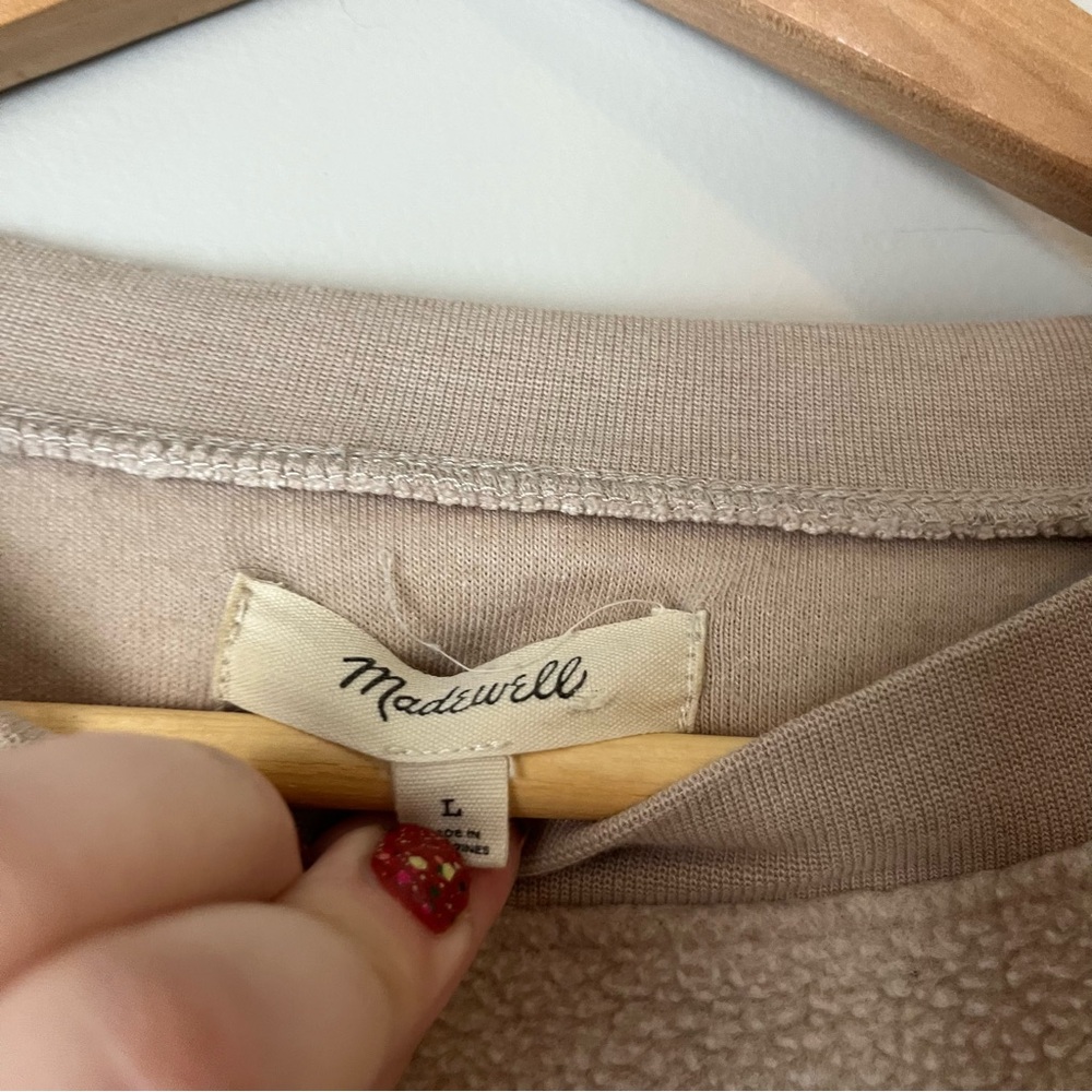 Madewell Beige Button-Accent Sweater Teddy Bear Style fluffy lightweight large - Picture 4 of 6